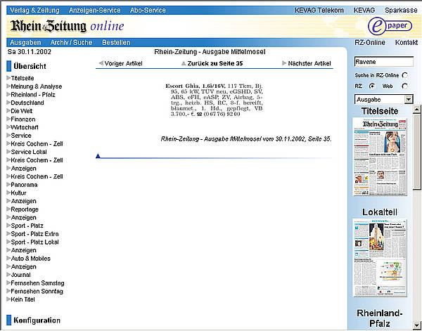 Screenshot der Anzeigensuche