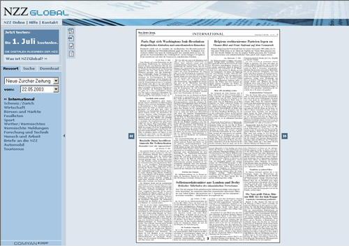 Bild des ePapers der NZZ