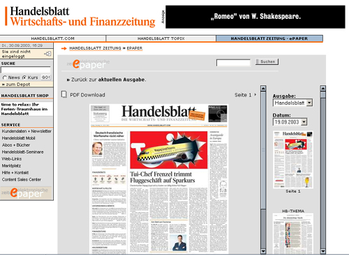 Bild des ePapers des Handelsblatts