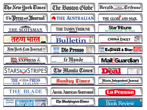 Aufstellung vieler Zeitungslogos