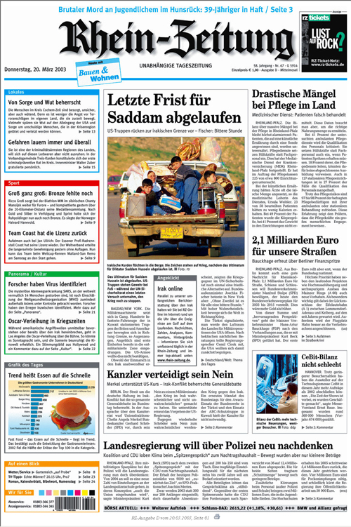 Titelseite der Rheinzeitung